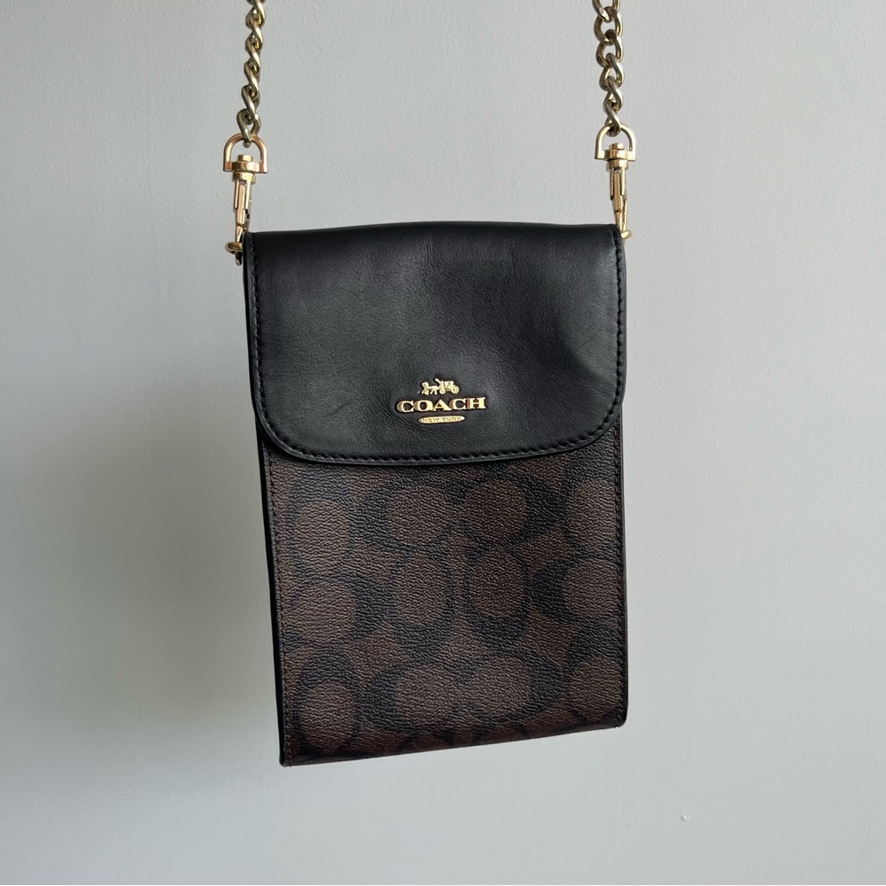 Coach Black and Brown Mini Signature Crossbody Bag